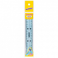 Линейка 15 см гибкая ЮНЛАНДИЯ "FLEX", пластиковая, тонированная, голубая, 210757