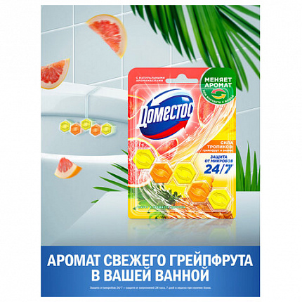 Блок туалетный подвесной твердый 50 г, ДОМЕСТОС "Сила тропиков"