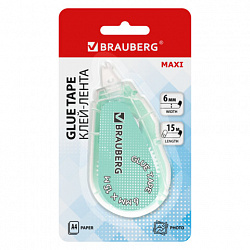 Клей-лента BRAUBERG MAXI, 6 мм х 15 м, корпус зеленый, блистер, 273029
