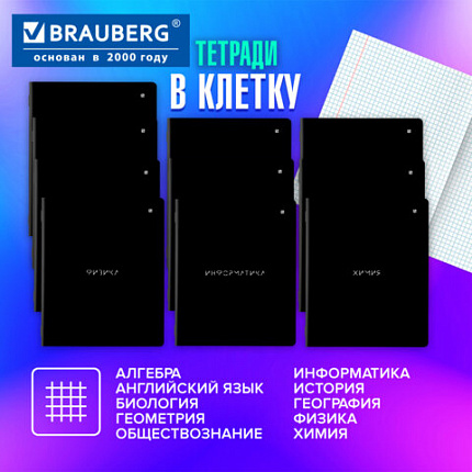 Тетради предметные, КОМПЛЕКТ 12 ПРЕДМЕТОВ, 48 л., матовая ламинация, BRAUBERG, "MINIMAL", 404831