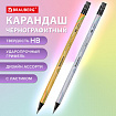 Карандаш чернографитный BRAUBERG "SILVER/GOLD", 1 шт, HB, с ластиком, корпус ассорти, 182011