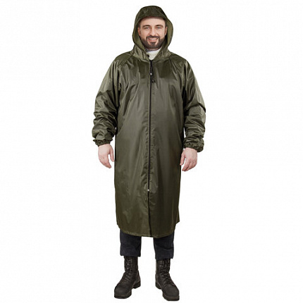 Дождевик-плащ цвета хаки на молнии многоразовый с ПВХ-покрытием, размер 52-54 (XL), рост 170-176, ГРАНДМАСТЕР, 610847