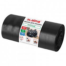 Мешки для мусора 160 л, черные, в рулоне 10 штук, прочные, ПВД 45 мкм, 90x110 см, LAIMA, 702674