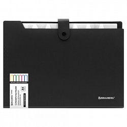 Папка-органайзер на кнопке 12 отделений, BRAUBERG "Extra", А4, черная с белым, 271930