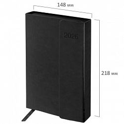 Ежедневник датированный 2026 А5 148х218 мм, GALANT "Magnetic", под кожу, клапан, черный, 117483