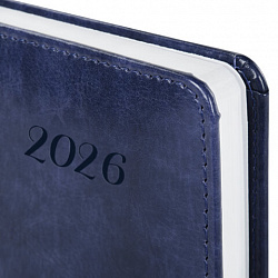 Ежедневник датированный 2026 А5 138x213 мм, BRAUBERG "Legend", под кожу, застежка, синий, 117067