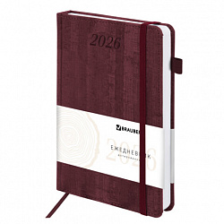 Ежедневник датированный 2026 А5 138x213 мм, BRAUBERG "Wood", под кожу, держатель для ручки, бордо, 117107