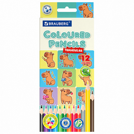 Карандаши цветные "АССОРТИ 8 ДИЗАЙНОВ 3-10 лет", 12 цветов, трехгранные, BRAUBERG, 182055