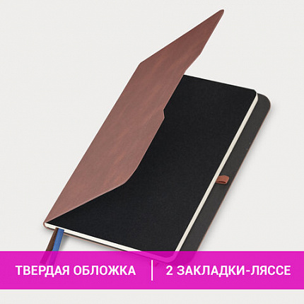 Блокнот А5 (162х218 мм), BRAUBERG "NOTE", под кожу софт-тач, с резинкой, 80 л., клетка, коричневый, 113436
