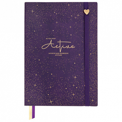 Блокнот B6 130x184мм BRAUBERG "Stellar", под кожу, 80 листов, фольга, резинка, клетка, фиолетовый, 118655