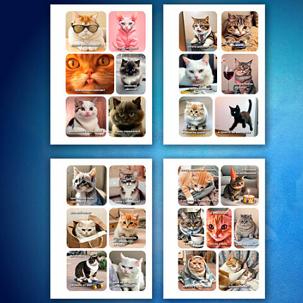 Стикербук ПРОСТО НАКЛЕЙ А6, 16 листов, 96 цветных стикеров, на гребне, BRAUBERG, "Коты мемы", 666050