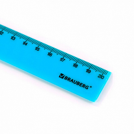 Линейка пластиковая 20 см BRAUBERG "NEON", непрозрачная, ассорти, 210773