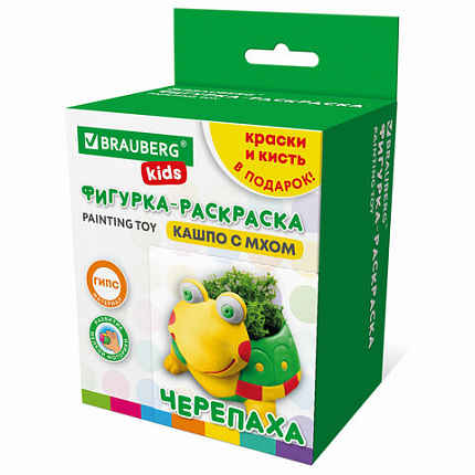 КАШПО ИЗ ГИПСА СО МХОМ, с красками и кистью для росписи, ассорти, BRAUBERG KIDS, 666012