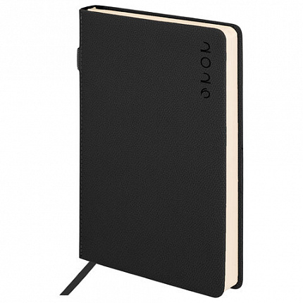 Ежедневник датированный 2026, А5, 138х213 мм, BRAUBERG "Essential", под кожу, держатель, черный, 117394