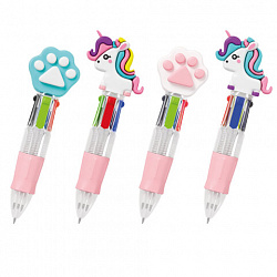 Ручка мини многоцветная с топпером шариковая автоматическая 4 ЦВЕТА FUNSTER (ФАНСТЕР) "MIX", ассорти, узел 0,7 мм, письма 0,35, 144378