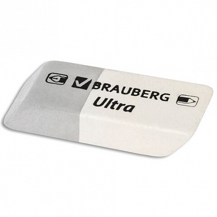 Ластик BRAUBERG "Ultra", 41х14х8 мм, серо-белый, натуральный каучук, 228703