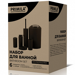 Набор аксессуаров для ванной комнаты, 6 предметов, черный/глянцевый хром, пластик, PRIMILA (ПРИМИЛА), 700124