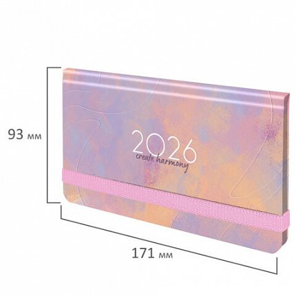 Еженедельник датированный 2026 с резинкой 171х93 мм, BRAUBERG, твердый, УФ-ЛАК, 64 л., "Пастель", 117355