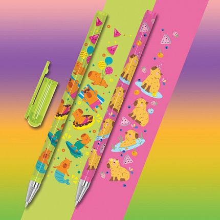 Ручка шариковая с принтом FUNSTER STICK "CUTE CAPY", СИНЯЯ, SOFT TOUCH покрытие, узел 0,7 мм, линия письма 0,35 м, 144393