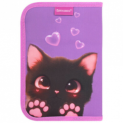 Пенал BRAUBERG, 1 отделение, 2 откидные планки, полиэстер, 21х14 см, "Paw prints", 273526