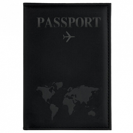 Обложка для паспорта "Passport map", экокожа soft-touch, черная, STAFF, 238760