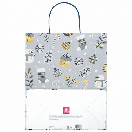 Пакет подарочный (1 штука) новогодний 26x13x32 см, "Kraft Large", ассорти, ЗОЛОТАЯ СКАЗКА, 592132