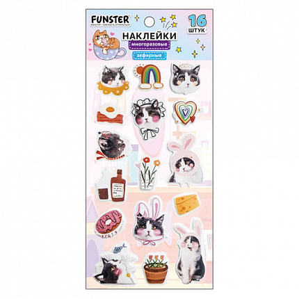 Наклейки зефирные "Котики", 18х9,5 см, ассорти 6 видов, FUNSTER (ФАНСТЕР), 666092