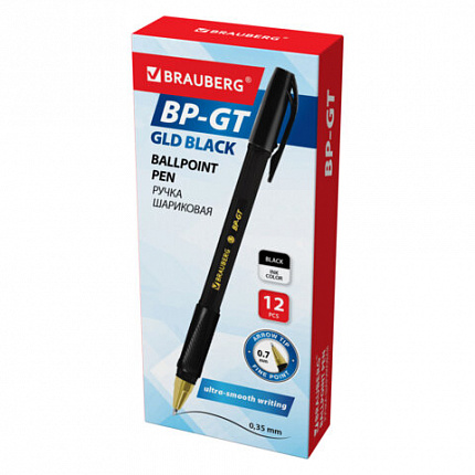 Ручка шариковая BRAUBERG "BP-GT GLD BLACK", ЧЕРНАЯ, корпус тонированный, пишущий узел 0,7 мм, линия письма 0,35 мм, 144507