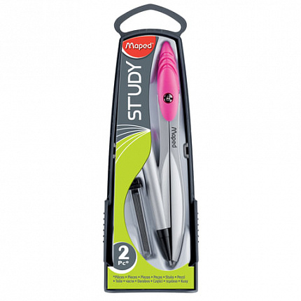 Циркуль MAPED (Франция) "Study", 120 мм, металлический, механический карандаш 0,5 мм+грифель, ассорти, пенал с европодвесом, 119430