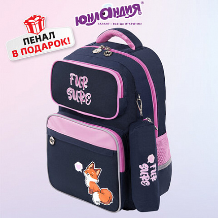 Рюкзак ЮНЛАНДИЯ COMPLETE с пеналом в комплекте, эрго-спинка, "Nice fox", 42х29х14 см, 270664
