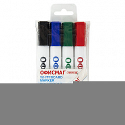 Маркеры стираемые для белой доски НАБОР 4 ЦВЕТА, ОФИСМАГ, круглый наконечник, 3 мм, 152222