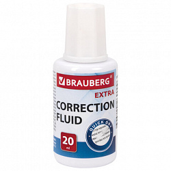 Корректирующая жидкость BRAUBERG EXTRA быстросохнущая, 20 мл, с кисточкой, 229397