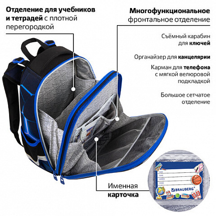 Ранец BRAUBERG PREMIUM, 2 отделения, с брелком, "Кибер-лава", СВЕТЯЩИЙСЯ, 38х29х16 см, 272015