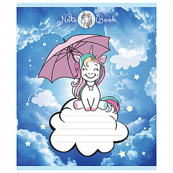 Тетрадь 12 л. ПЗБМ клетка, блестки, "Единорожки" (5 видов), 019418