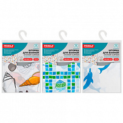 Шторка для ванной PEVA, 180х180 см, кольца в комплекте, дизайн ассорти, МОРЕ, PRIMILA (ПРИМИЛА), 700074