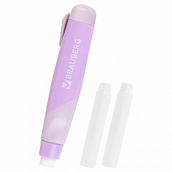 Ластик выдвижной BRAUBERG "REWIND" + 2 сменных ластика, 114х20х20 мм, белый, лавандовый корпус, блистер, 272690