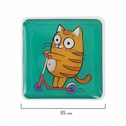 Магниты квадратные стеклянные 35 мм для досок магнитно-маркерных, НАБОР 6 шт., "Кот-энтузиаст" BRAUBERG KIDS, блистер, 272514