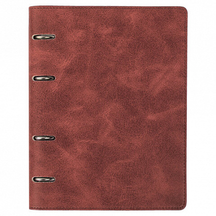 Тетрадь на кольцах А5 (180х220 мм), 120 листов, под кожу, клетка, BRAUBERG "Main", коричневый, 401710