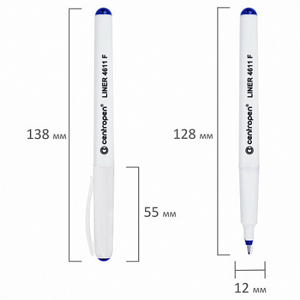 Ручка капиллярная (линер) СИНЯЯ CENTROPEN "Liner", трехгранная, линия письма 0,3 мм, 4611, 2 4611 0106