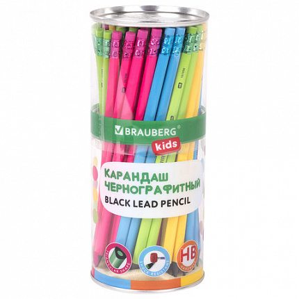 Карандаш чернографитный BRAUBERG KIDS, 1 шт., HB, трехгранный, с ластиком, 181996