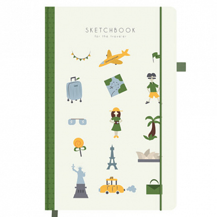 Скетчбук, слоновая кость 140 г/м2, 130х210 мм, 80 л., софт-тач, резинка, BRAUBERG ART CLASSIC, "For the traveler", 117775