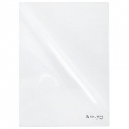 Папка-уголок жесткая А4, прозрачная, 0,15 мм, BRAUBERG EXTRA, 271701