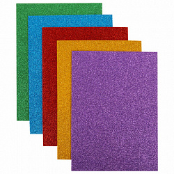 Пористая резина/фоамиран А4, 2 мм, НАБОР, 5 листов, 5 цветов, яркие цвета, блестки, ОСТРОВ СОКРОВИЩ, 660078