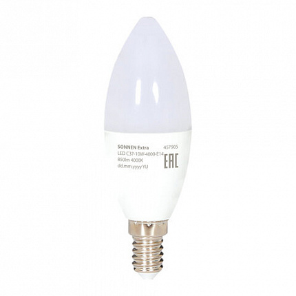 Лампа светодиодная SONNEN EXTRA, 10 (85) Вт, Е14, свеча, нейтральный белый, 30000 ч, LED C37-10W-4000-Е14, 457905