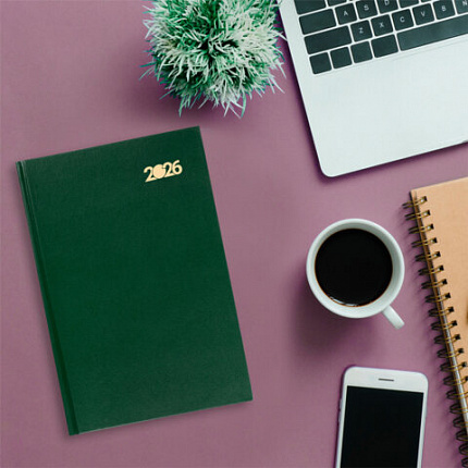 Ежедневник датированный 2026 145х215 мм, А5, STAFF, обложка бумвинил, зелёный, 117308