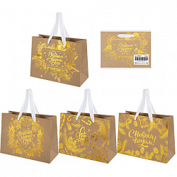 Пакет подарочный (1 шт.) новогодний, 27х11х20 см, "Shiny Kraft", фольга, ассорти, ЗОЛОТАЯ СКАЗКА, 592437