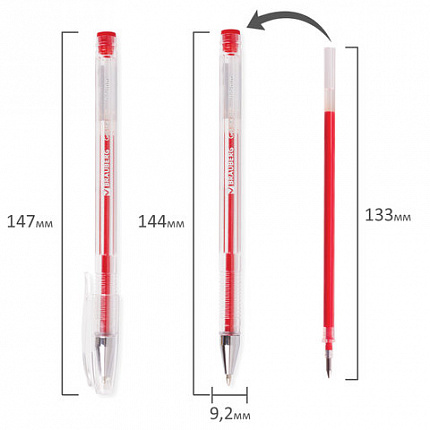 Ручка гелевая BRAUBERG "Jet", КРАСНАЯ, корпус прозрачный, узел 0,5 мм, линия письма 0,35 мм, 141020