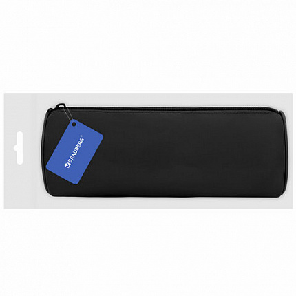 Пенал-тубус BRAUBERG, с эффектом Soft Touch, мягкий, черный, 22х8 см, 272302