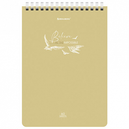 Блокнот А5 (146х206 мм), 60 л., гребень, картон, клетка, BRAUBERG, "Pastel", 114362