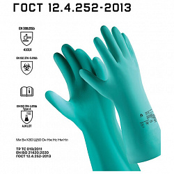 Перчатки нитриловые КЩС JETA SAFETY, хлопчатобумажное напыление, размер 10, XL (очень большой), зеленые, JN711, JN711-10-XL